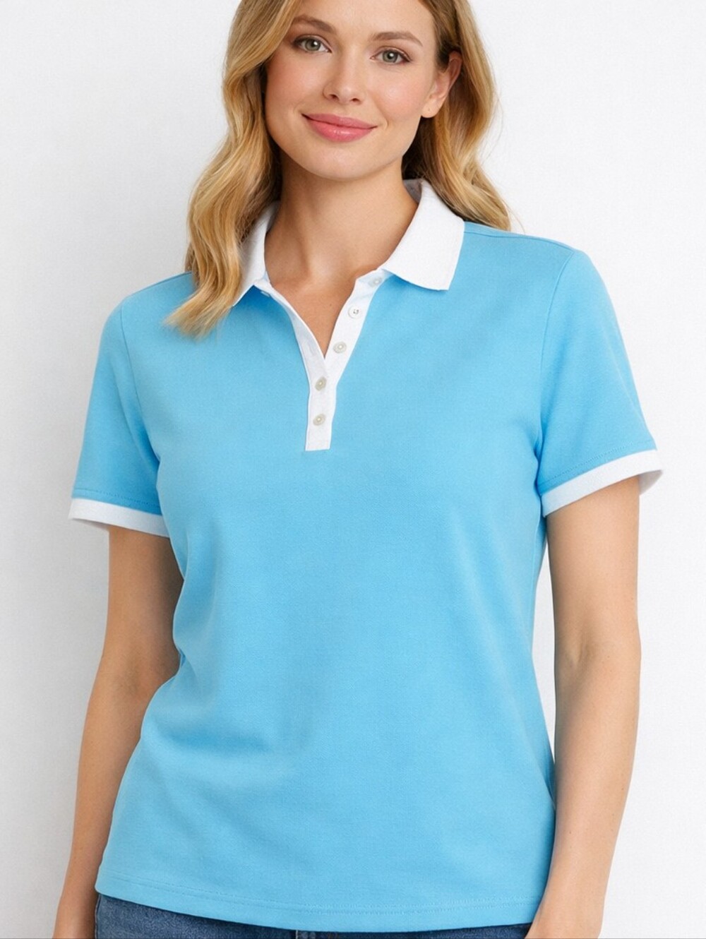 IZOD Polo Women's XL Golf Blue White Short Sleeve Buttons Like New